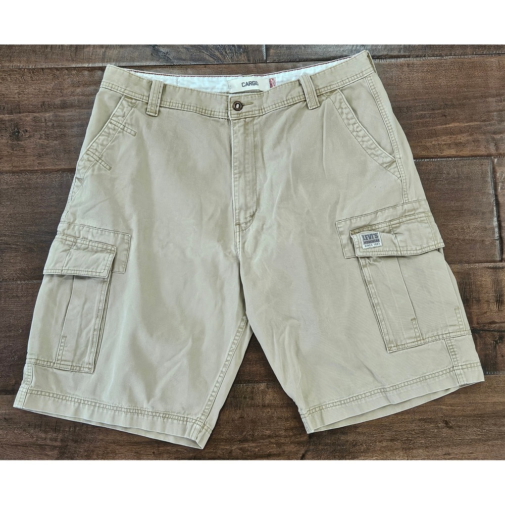 VTG 90s Levis Workwear Cargo Shorts Mens 38 Khaki Utility Baggy Skater
